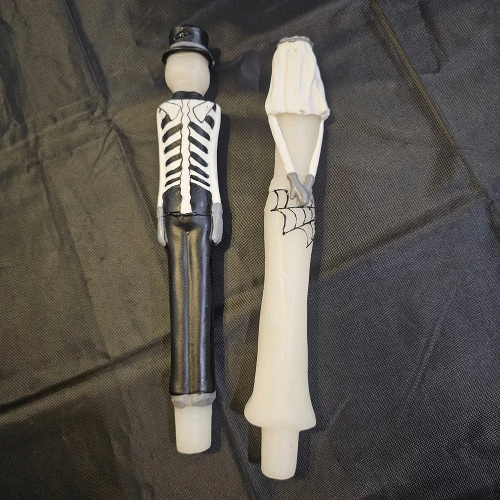 Pier 1 Imports Skeleton Bride and Groom Taper Candles Halloween Decor 10in 2pc